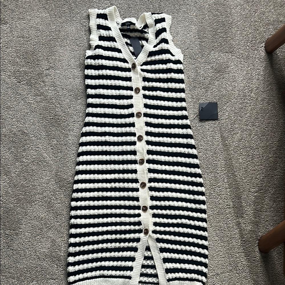 Black and White Striped Button-Up Dress